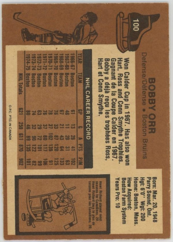 1975-76 Bobby Orr Bruins OPC Card #100