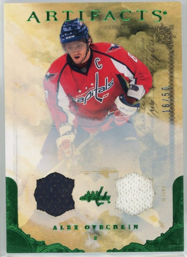 2010-11 Alex Ovechkin UD Artifacts Emerald Dual Jersey Relic /50 Card #23