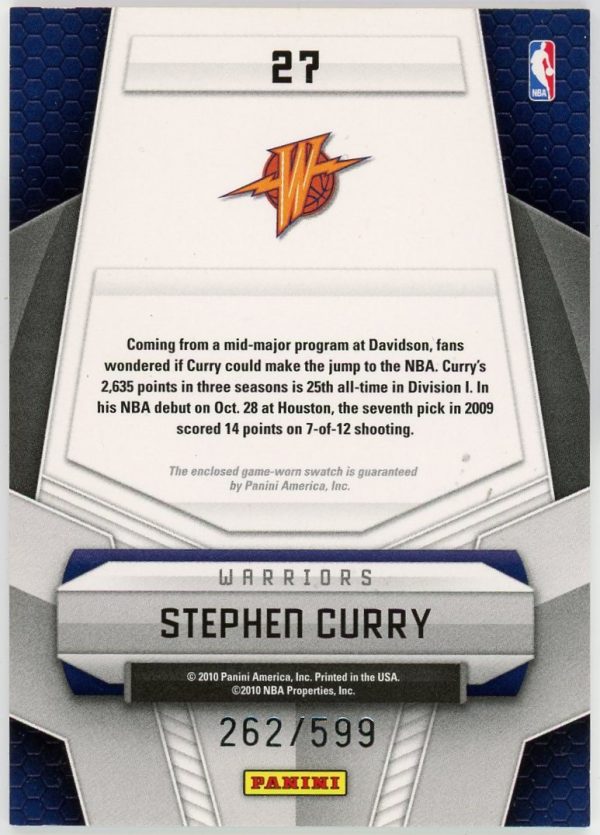 Stephen Curry 2009-10 Panini Certified Potential Rookie Jersey Card /599 #27