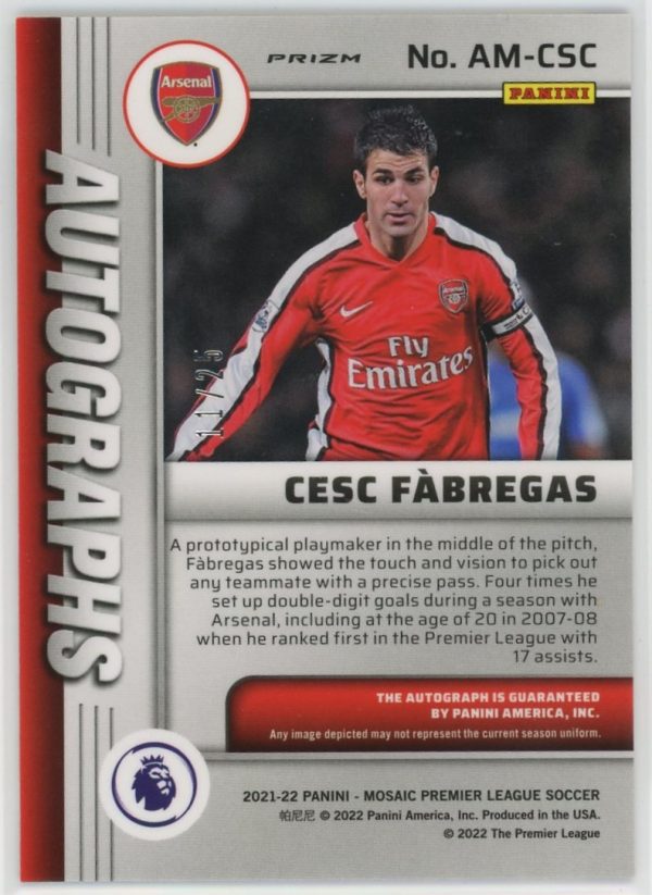 2021-22 Cesc Fabregas Arsenal Panini Mosaic /25 Auto Card #AM-CSC
