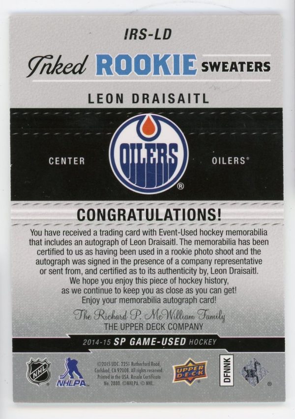 Leon Draisaitl 2014-15 SP Game Used Inked Rookie Sweaters /149 IRS-LD