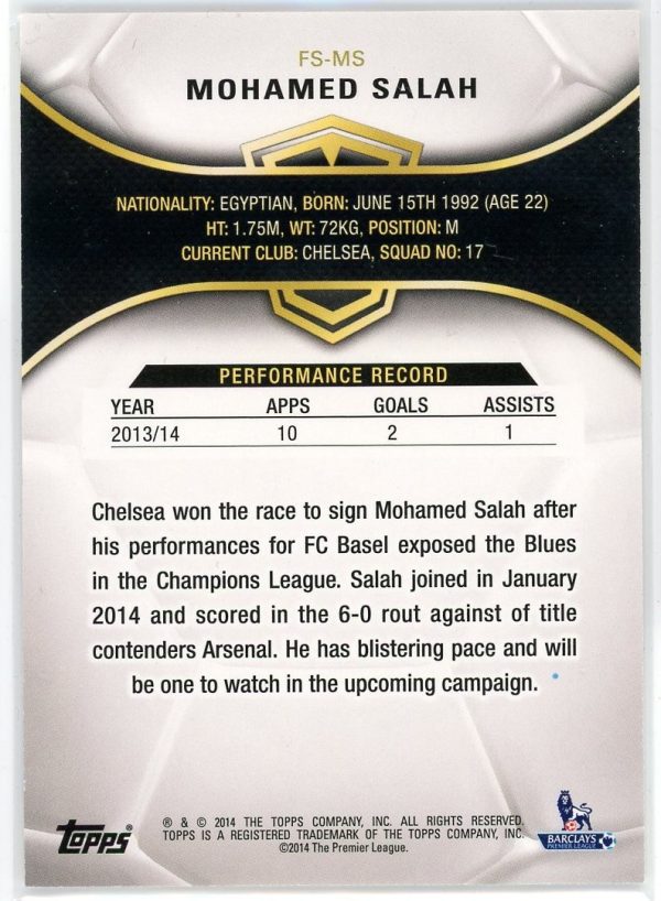 2014 Mohamed Salah Chelsea Premier League Topps Future Stars Rookie Card #150