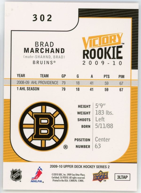 Brad Marchand Bruins 2009-10 UD Victory RC Rookie Card #302