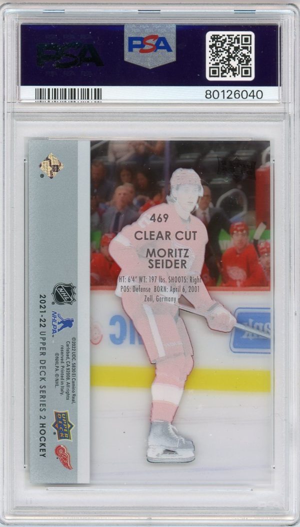 Moritz Seider 2021-22 UD Series 2 Young Guns Clear Cut #469 PSA 10