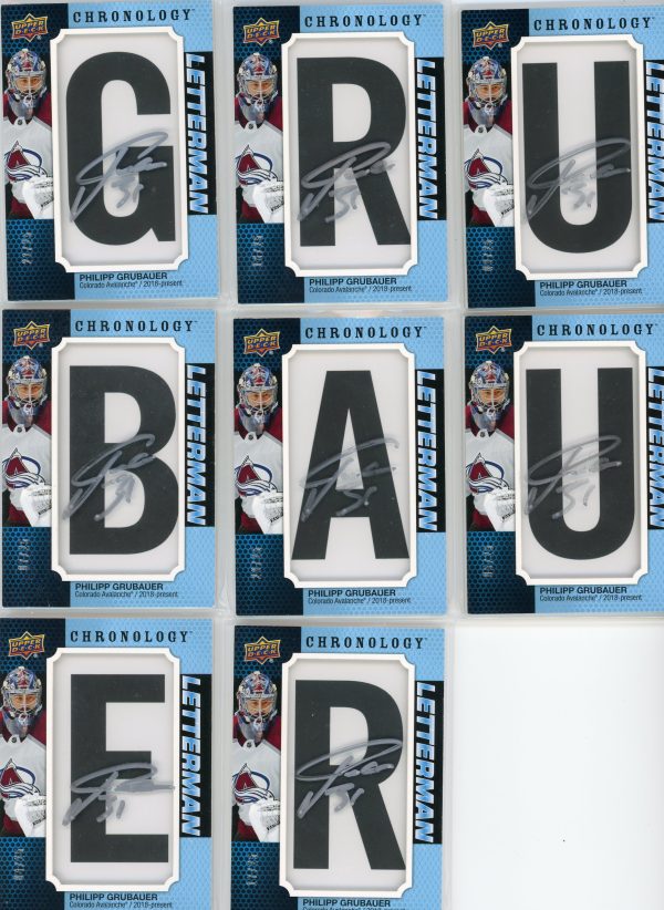 2019-20 Philipp Grubauer Avalanche UD Chronology Letterman Complete Set Autographed /25 (All 8 Letters) Card #L-CO-PG
