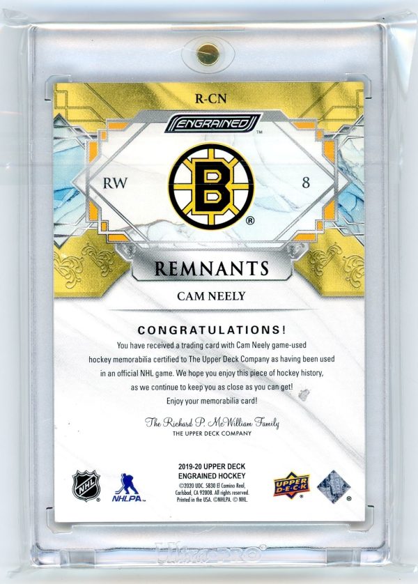 2019-20 Cam Neely Bruins UD Engrained 001/100 Remnants Game Used Card #R-CN