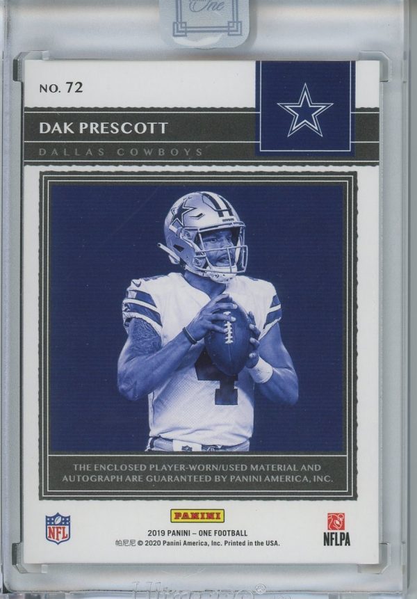 Dac Prescott Cowboys Panini One 2019 Autographed Card #72 1/3