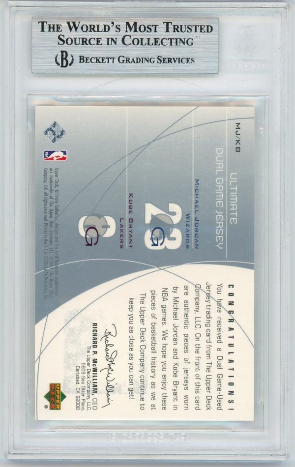Jordan, Bryant 2002-03 UD Ultimate Collection Dual Jersey Card /125 #MJ-KB BGS 9