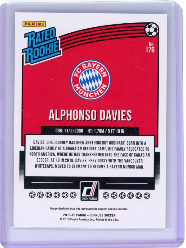 2018-19 Alphonso Davies FC Bayern Munich Panini Donruss Rated Rookie Card #176