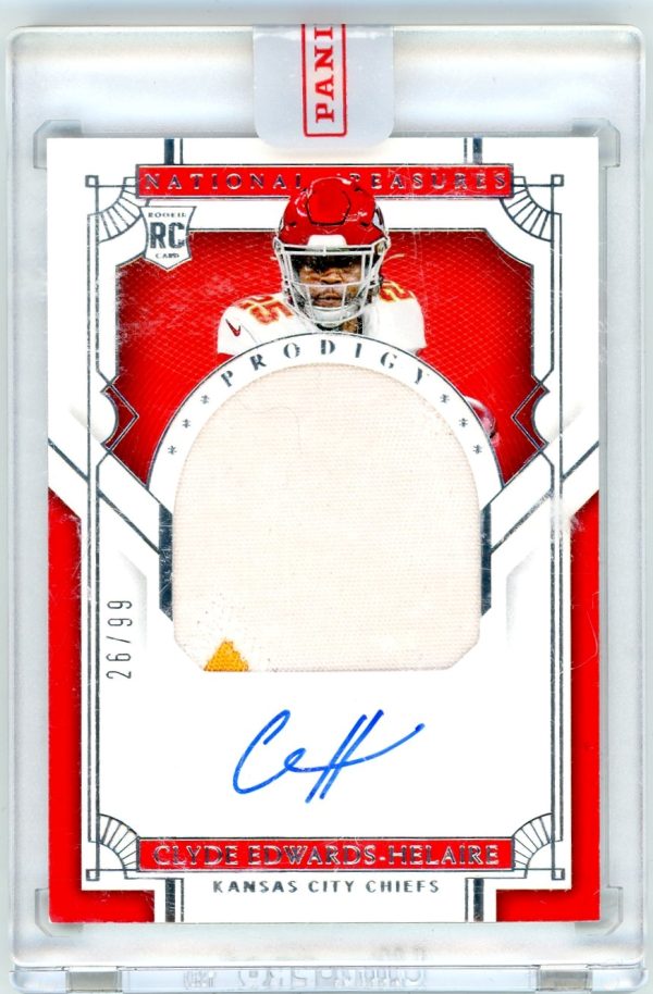 2020 Clyde Edwards-Helaire Chiefs Panini National Treasures 26/99 Auto Rookie Card #PPA-CH