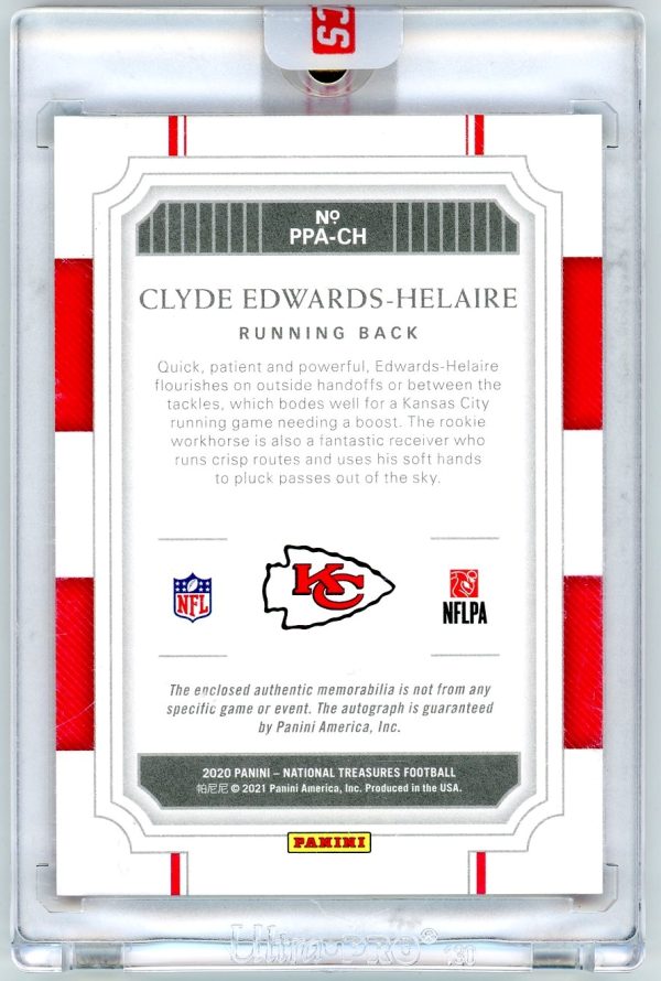 2020 Clyde Edwards-Helaire Chiefs Panini National Treasures 26/99 Auto Rookie Card #PPA-CH