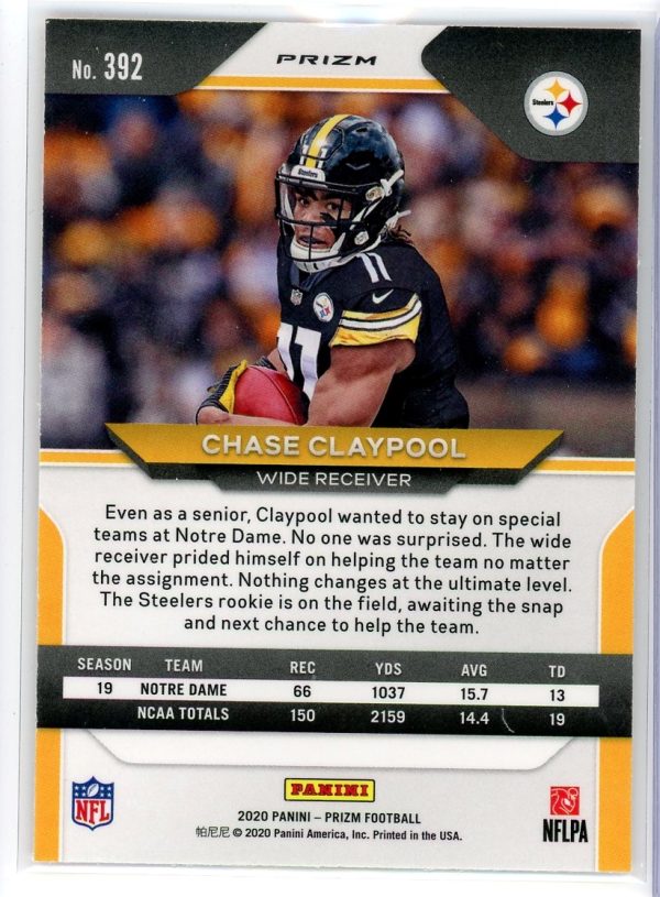 Chase Claypool Steelers Panini Prizm Orange Laser 2020 Rookie Card #392