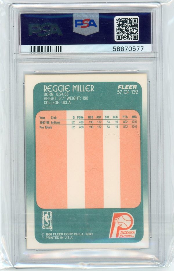 Reggie Miller 1988 Fleer Rookie Card #57 PSA 8 NM-MT