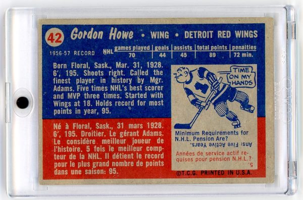 Gordie Howe Detroit Red Wings Topps 1957-58 Card #42