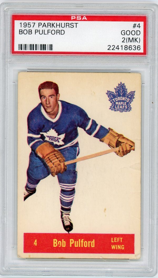 Bob Pulford Maple Leafs Parkhurst 1957-58 Rookie Card #4 (PSA 2)