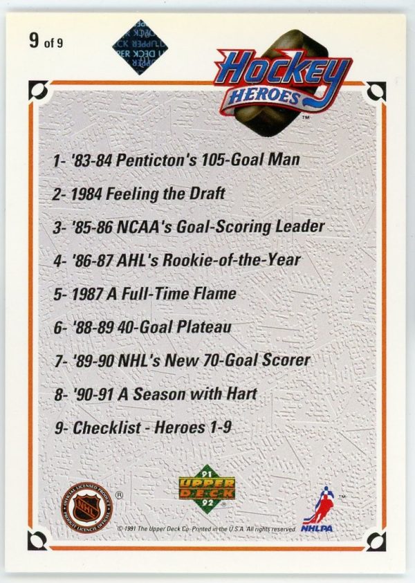 Brett Hull 1991-92 UD Hockey Heroes Checklist SSP Autographed Card /2500 #9