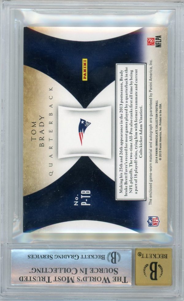 Tom Brady 2014 Panini Immaculate Collection Patch/Auto /49 P-TB