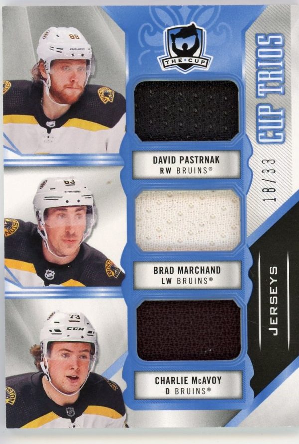 Pastrnak, Marchand, McAvoy 2019-20 The Cup Jersey Patch Trio's #C3-MPM