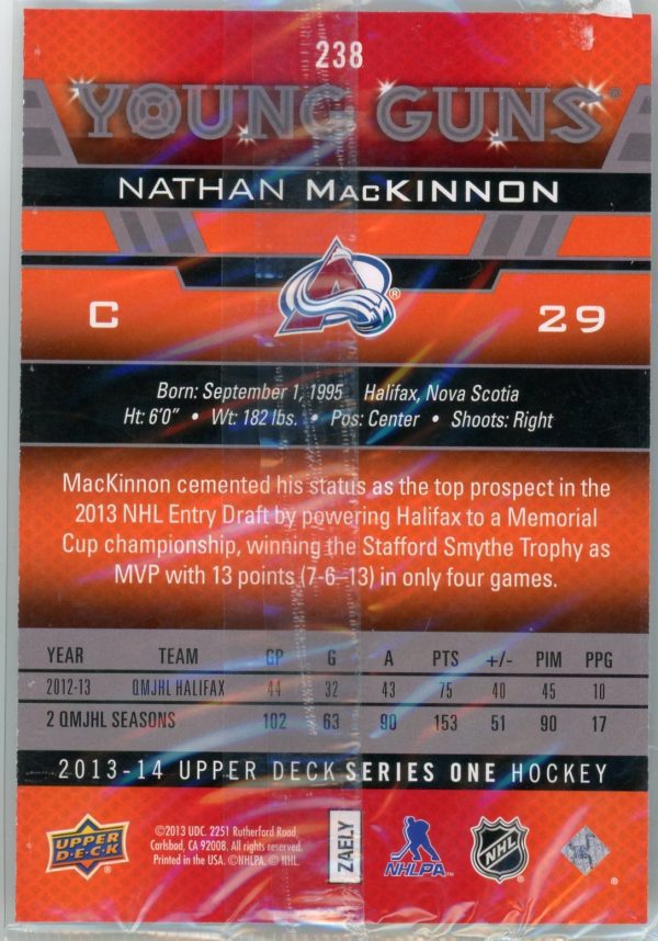Nathan MacKinnon 2013-14 UD Oversized Young Guns Rookie Card #238