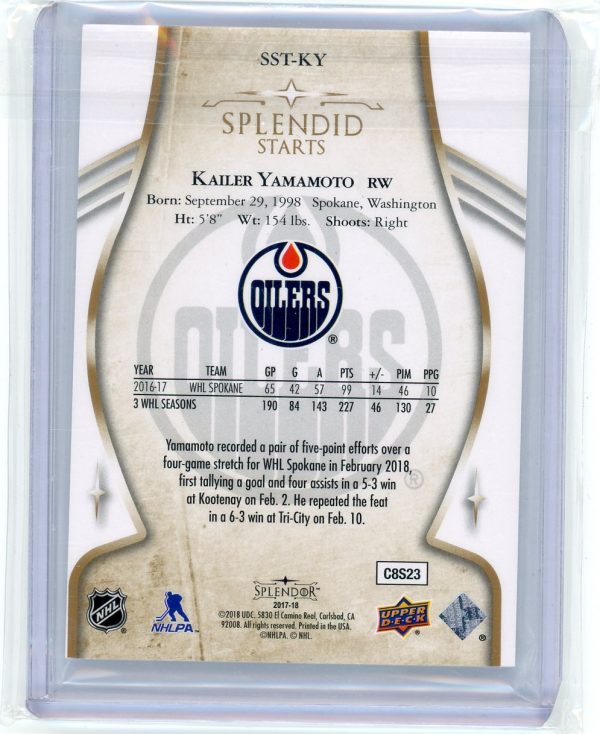Kailer Yamamoto Oilers 2017-18 UD Splendor Splendid Starts Rookie Card #SST-KY
