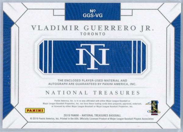 Vladimir Guerrero Jr. Blue Jays Panini 2019 Autographed National Treasures Card#GGS-VG 06/49