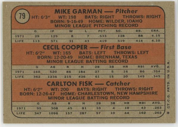 Carlton Fisk Red Sox (HOF), Cecil Cooper 1972 Topps Rookie Card #79