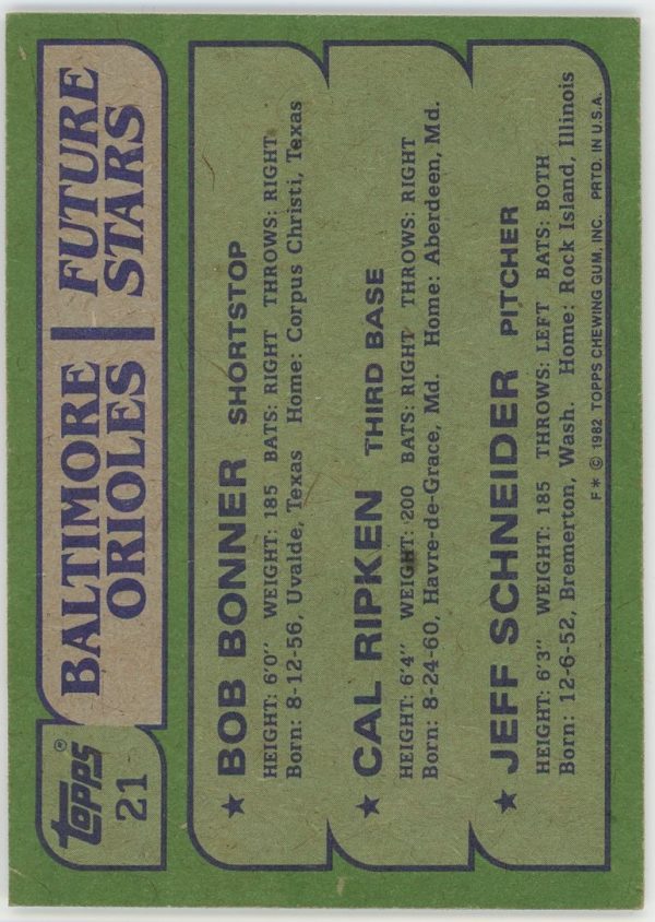 1982 Cal Ripken Baltimore Orioles Future Stars Topps Card #21