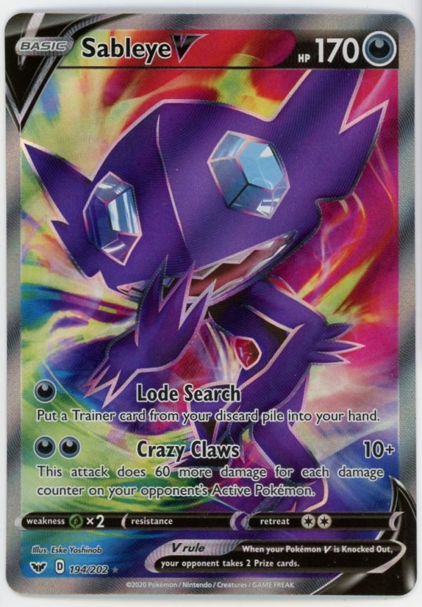 Sableye V Pokemon Sword & Shield Full Art Rare Card 194/202