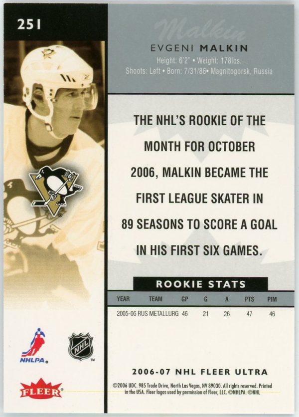 Evgeni Malkin 2006-07 Fleer Ultra Rookie Card #251