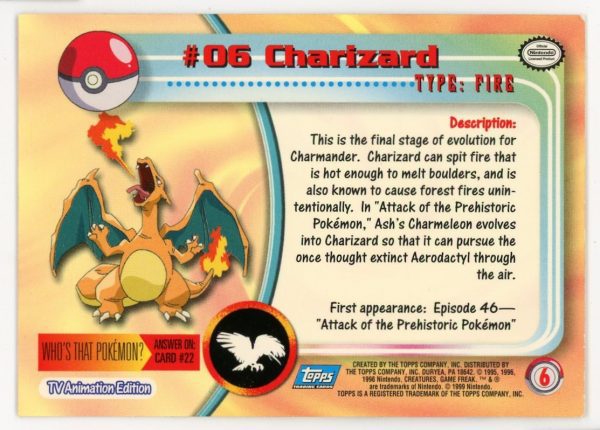 Pokemon Charizard #06 Topps TV Animation Edition - Great Condition