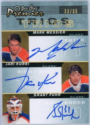 Mark Messier/Jari Kurri/Grant Fuhr Oilers OPC 2007-08 Autographed Premier Trios Card#PP3-FKM 33/35
