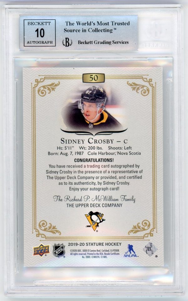 Sidney Crosby 2019-20 Upper Deck Stature Autographs #50 BGS 8.5