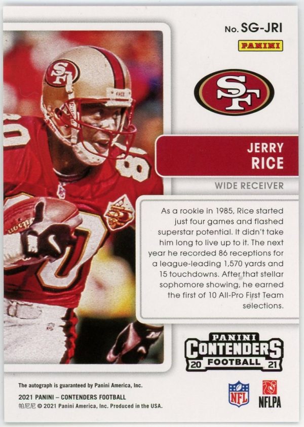 Jerry Rice 2021 Panini Contenders Signs Of Greatness Sliver Auto /10 #SG-JRI