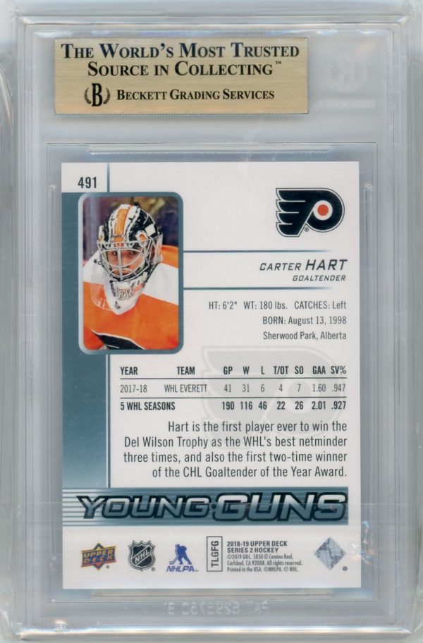 Carter Hart Flyers UD 2018-19 Young Guns Rookie Card#491 BGS 9.5