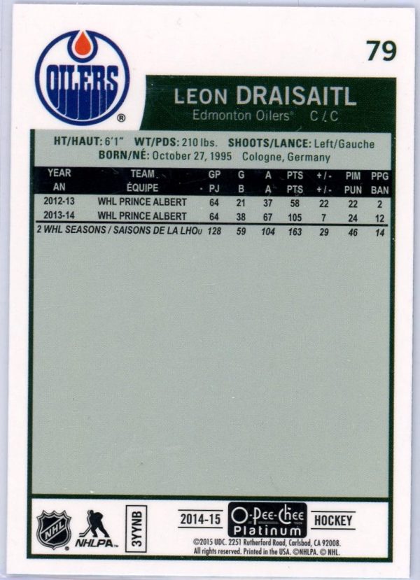 Leon Draisaitl Oilers OPC 2014-15 Platinum Rookie Card#79