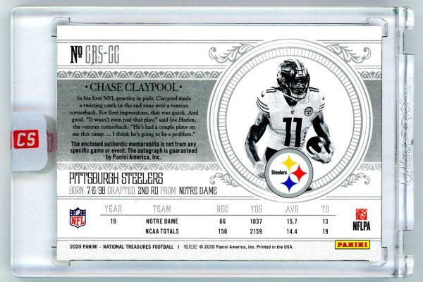 Chase Claypool Steelers Panini National Treasures Autograph Jersey Rookie Card #CRS-CC 51/99