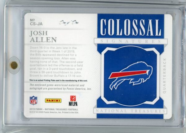 Josh Allen Bills Panini 2019-20 Autographed Colossal Signatures National Treasures Card#CS-JA