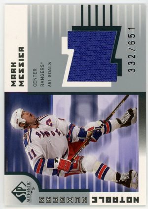Mark Messier 2002-03 UD SP Authentic Notable Numbers Jersey Card /651 #NN-MM