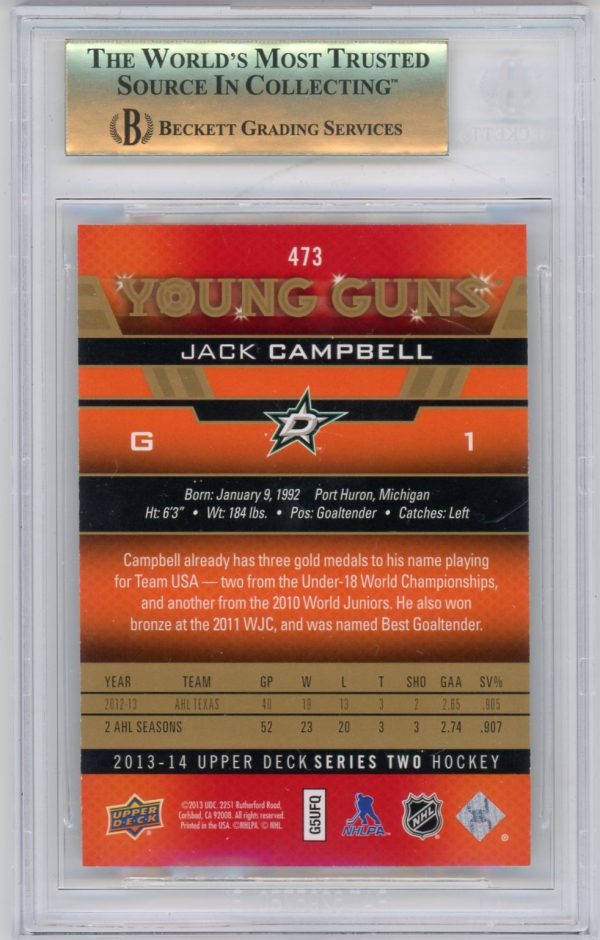 Jack Campbell 2013-14 UD Series 2 Young Guns Exclusives /100 BGS 9.5