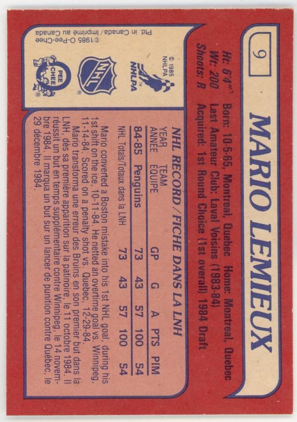 Mario Lemieux 1985-86 O-Pee-Chee Rookie Card #9