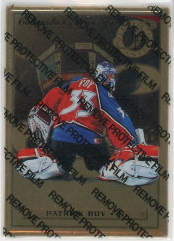 Patrick Roy Avalanche 1996-97 Donruss Leaf Steel Gold Parallel Metal UNPEELED Card #36