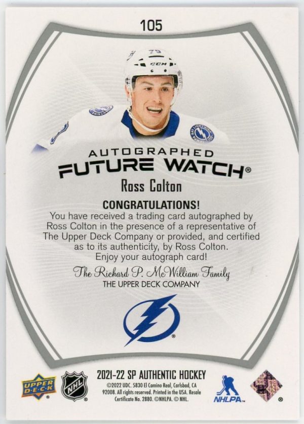 Ross Colton 2021-22 UD SP Authentic Future Watch /999 #105