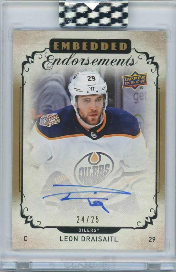 2018-19 Leon Draisaitl Oilers UD Clear Cut Embedded Endorsements /25 Auto Card #EE-LD