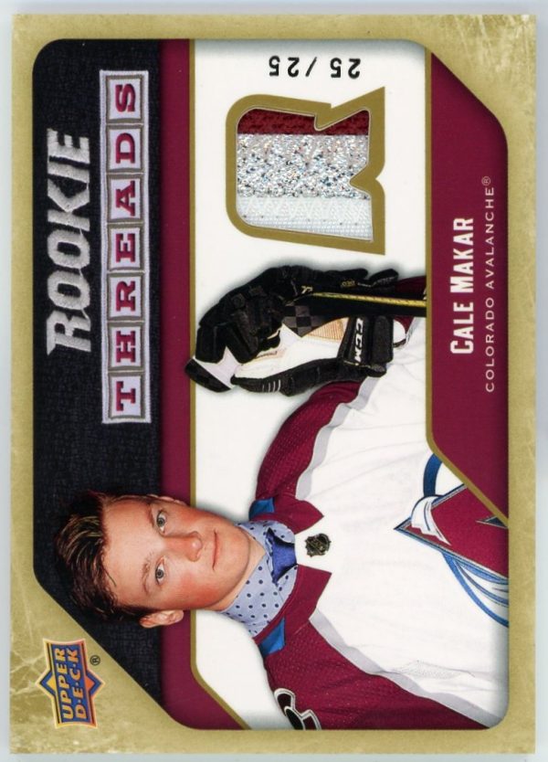 Cale Makar 2021-22 UD Series 2 Rookie Threads Gold Patch Retro Flashbacks /25 #RT-CL