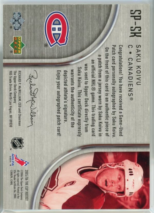2005-06 Saku Koivu Canadiens UD The Cup Signature Patch /75 Card #SP-SK