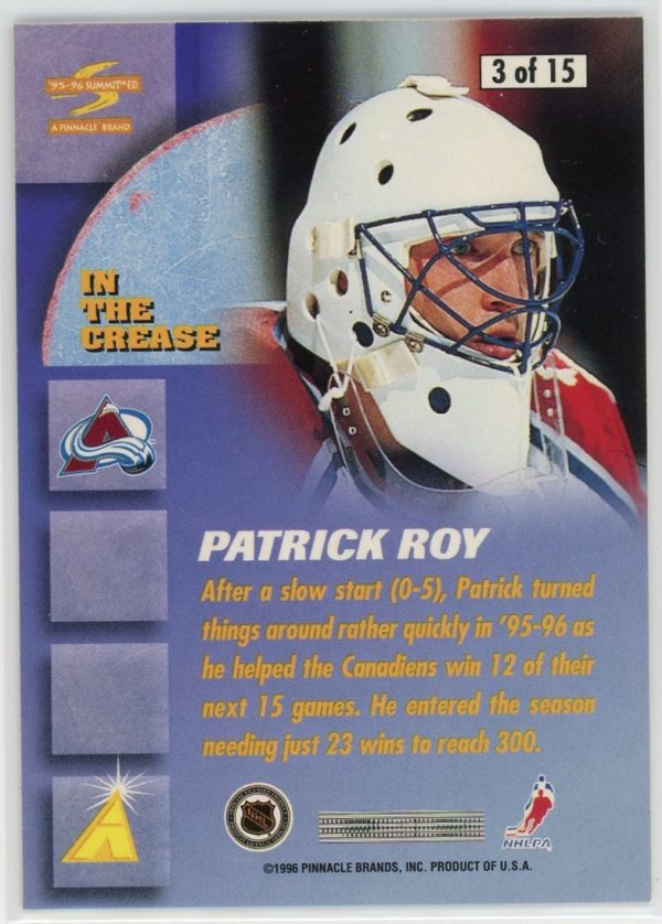 Patrick Roy Avalanche 1995-96 Score Summit In The Crease Card #3 of 15