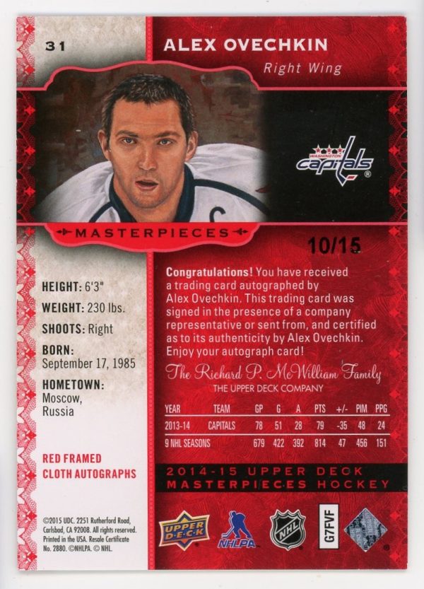 Alexander Ovechkin 2014-15 UD Masterpieces Red Cloth Autographs /15 #31