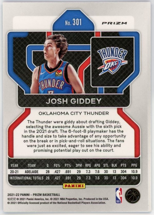 Josh Giddey 2021-22 Panini Prizm 75th Anniversay Rookie Card #301