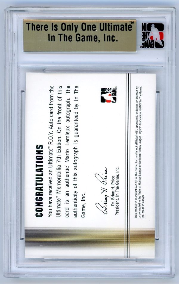 2006-07 Mario Lemieux Penguins ITG 12/19 Ultimate R.O.Y. Auto Silver Card