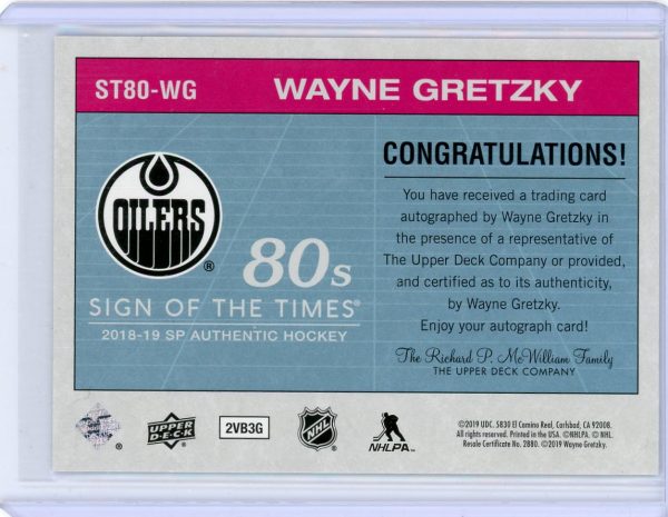 Wayne Gretzky Oilers UD 2018-19 Sign of the Times 80s SP Authentic Autographed Card #ST80-WG